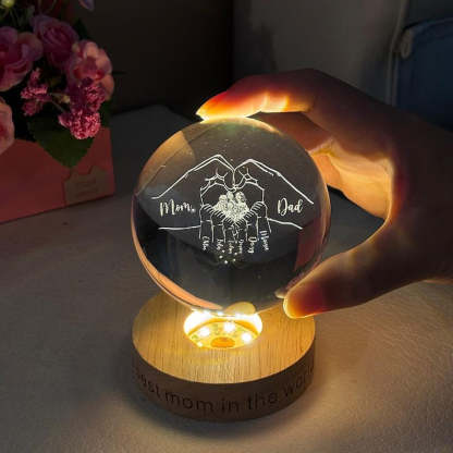 Custom Mothers Day Crystal Glass Ball Night Light with Engraved Names & Photo