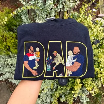 Custom Photo Portrait Embroidery Sweatshirt/Hoodie, Gift For Dad/Mom/Family