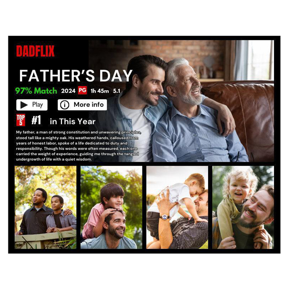 Customized Dadflix Movie Photo Frame, Movie Photo Collage, Father's Day Gift For Dad
