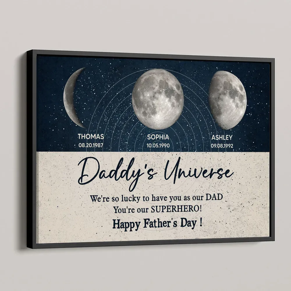 Daddy's Universe Moon Phases Father's Day Gift Personalized Poster| Unique Father's Day Gift For Dad, Husband