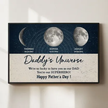 Daddy's Universe Moon Phases Father's Day Gift Personalized Poster| Unique Father's Day Gift For Dad, Husband