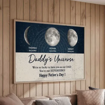 Daddy's Universe Moon Phases Father's Day Gift Personalized Poster| Unique Father's Day Gift For Dad, Husband