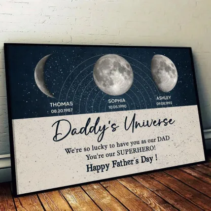 Daddy's Universe Moon Phases Father's Day Gift Personalized Poster| Unique Father's Day Gift For Dad, Husband