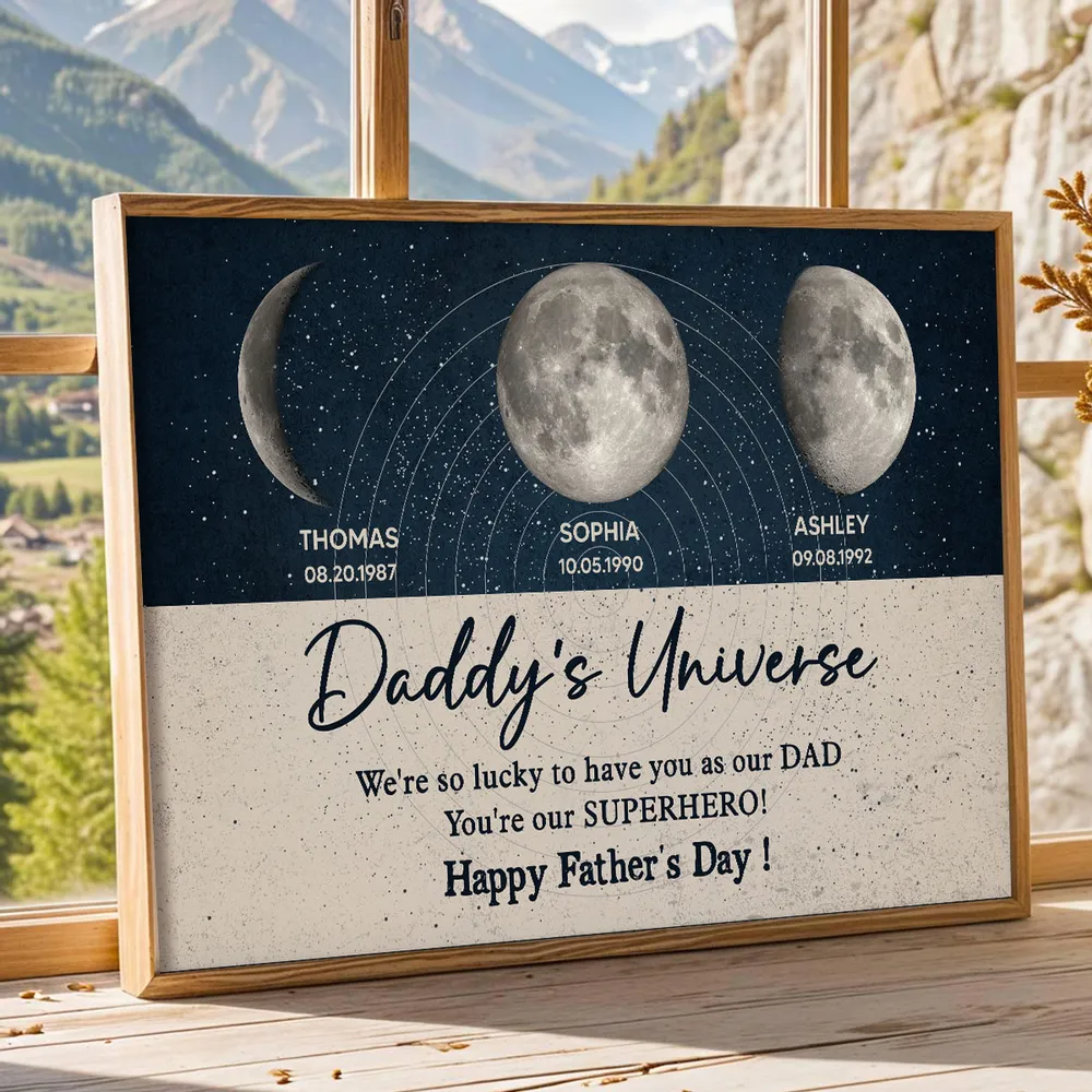 Daddy's Universe Moon Phases Father's Day Gift Personalized Poster| Unique Father's Day Gift For Dad, Husband