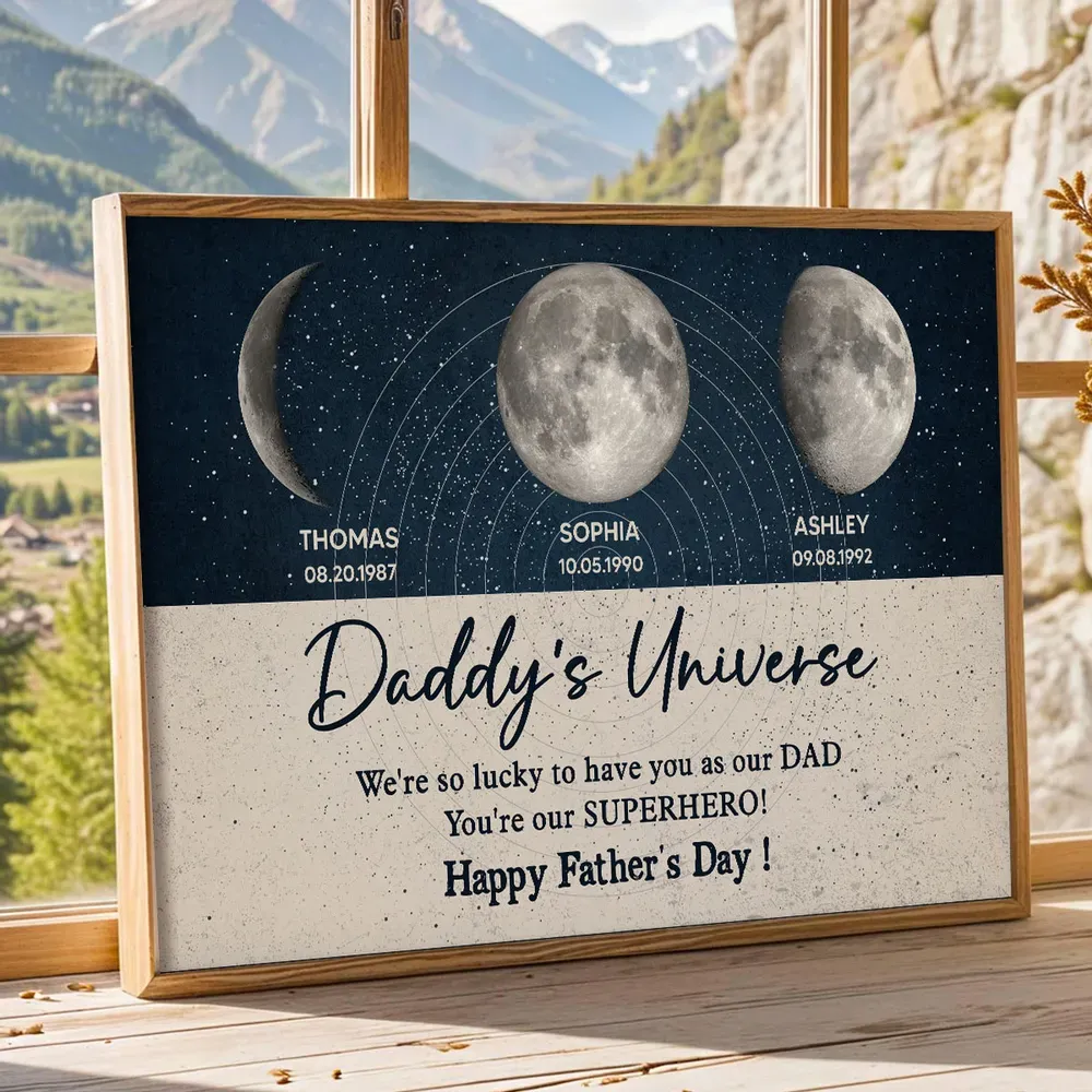 Daddy's Universe Moon Phases Father's Day Gift Personalized Poster| Unique Father's Day Gift For Dad, Husband