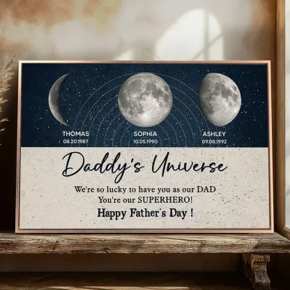 Daddy's Universe Moon Phases Father's Day Gift Personalized Poster| Unique Father's Day Gift For Dad, Husband