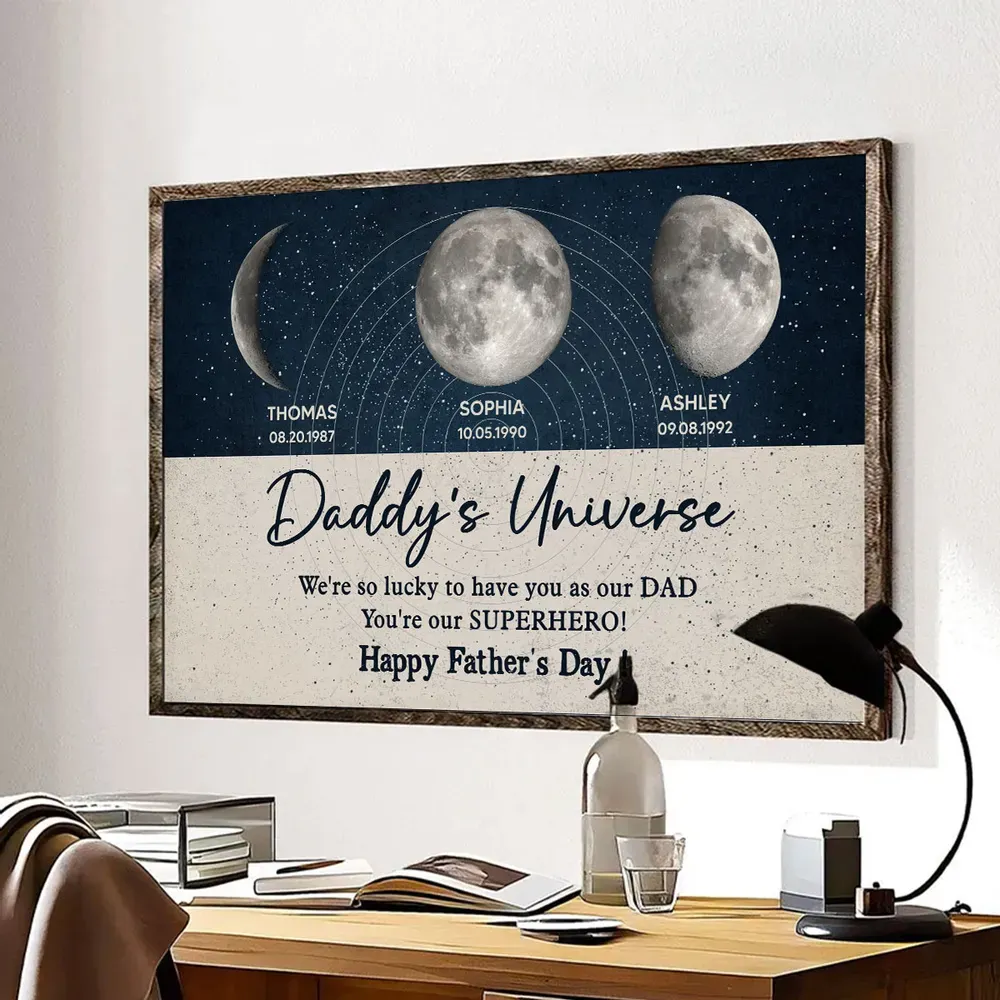 Daddy's Universe Moon Phases Father's Day Gift Personalized Poster| Unique Father's Day Gift For Dad, Husband