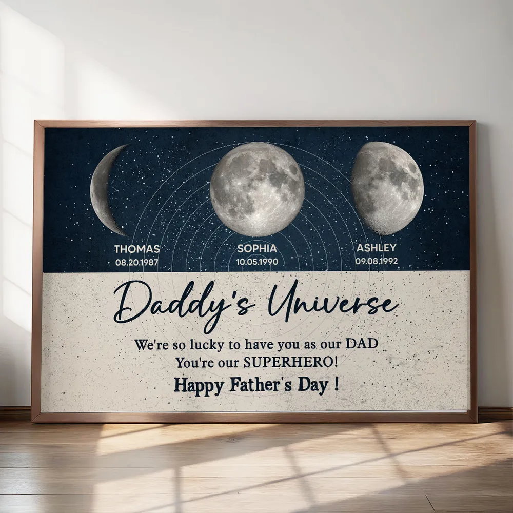 Daddy's Universe Moon Phases Father's Day Gift Personalized Poster| Unique Father's Day Gift For Dad, Husband