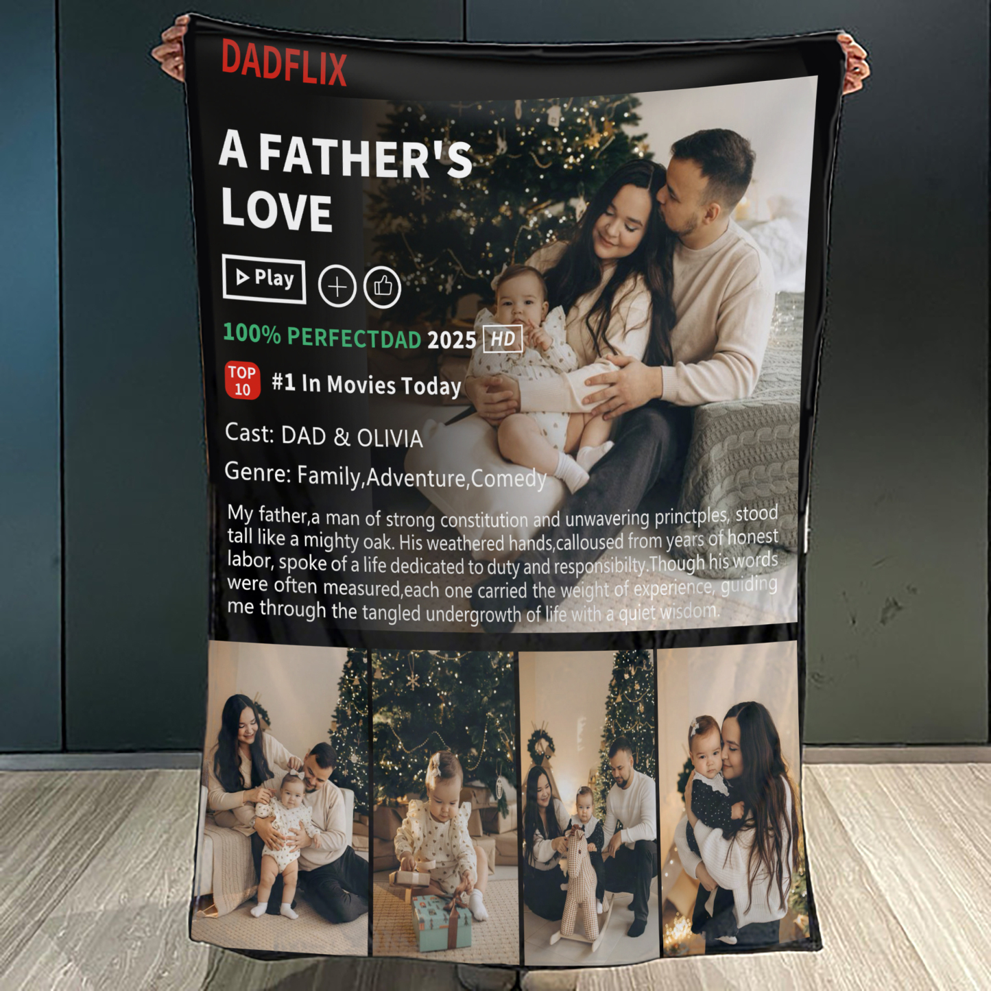 Customized Dadflix Movie Blanket, Movie Photo Collage Blanket, Father's Day Gift For Dad