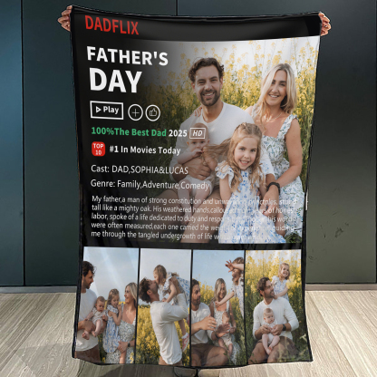 Customized Dadflix Movie Blanket, Movie Photo Collage Blanket, Father's Day Gift For Dad