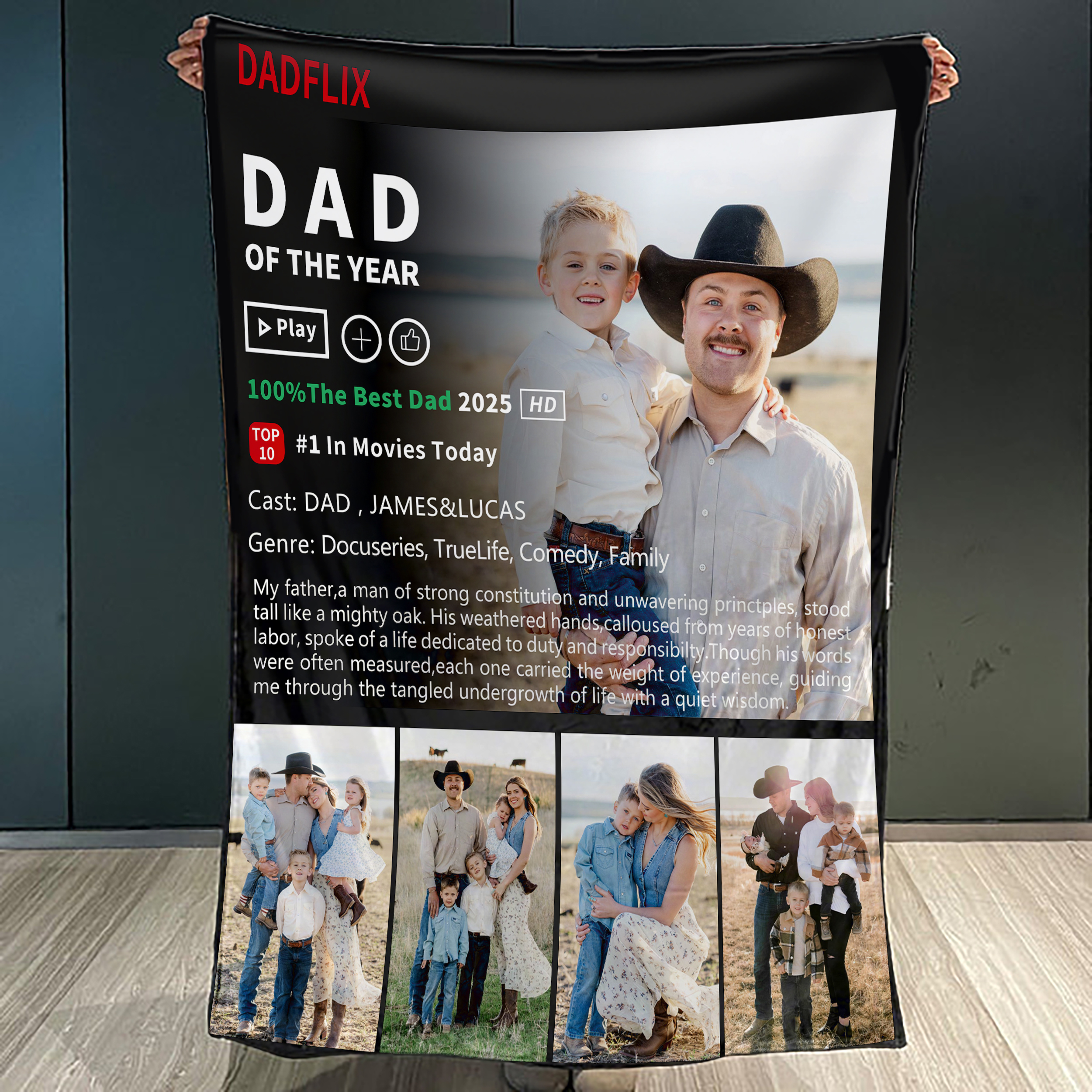 Customized Dadflix Movie Blanket, Movie Photo Collage Blanket, Father's Day Gift For Dad
