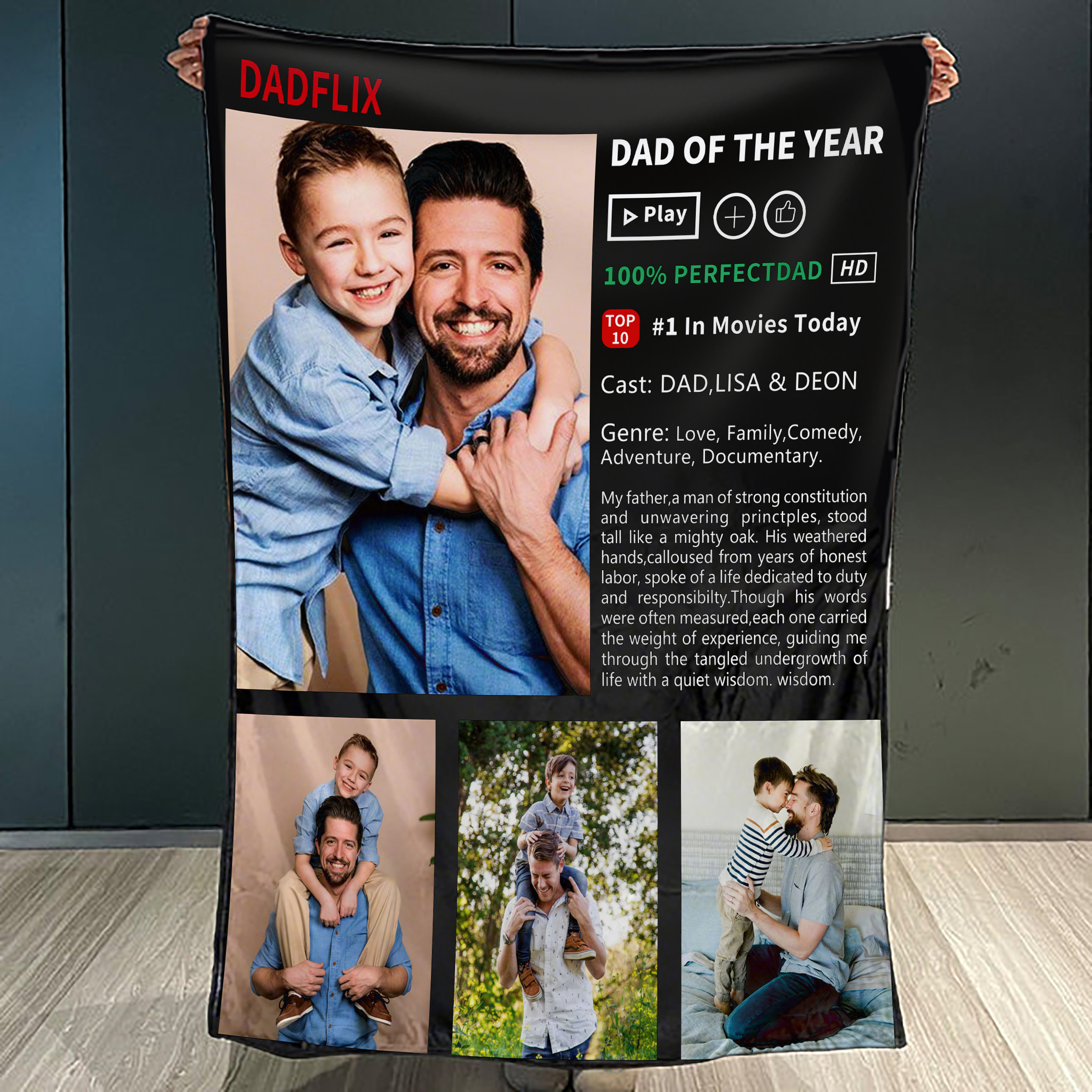 Custom Movie Photo Blanket, Best Dad Father's Day Gift Ever, Dadflix