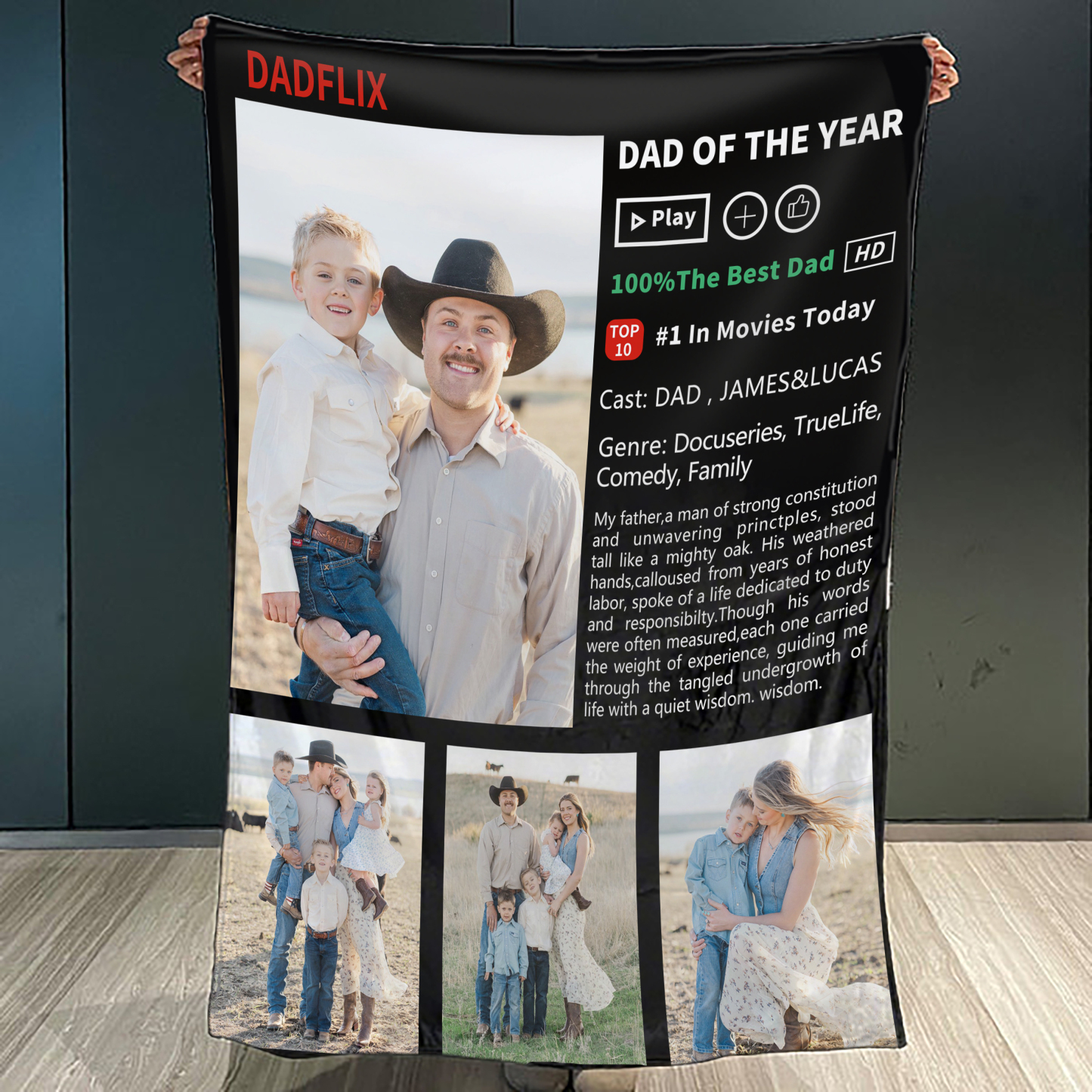 Custom Movie Photo Blanket, Best Dad Father's Day Gift Ever, Dadflix