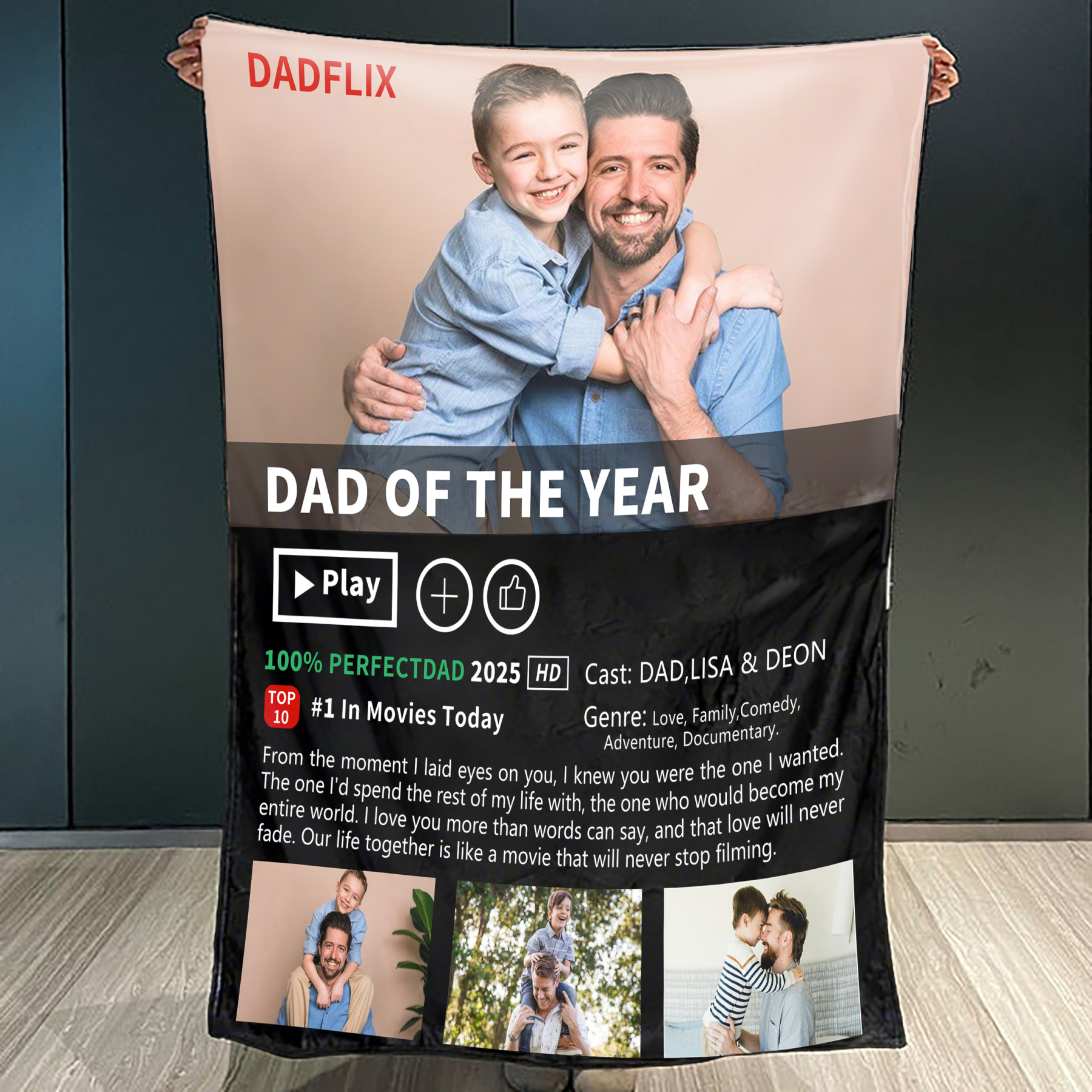 Personalized Dadflix, Diy Photo Template Blanket, Father's Day Gift