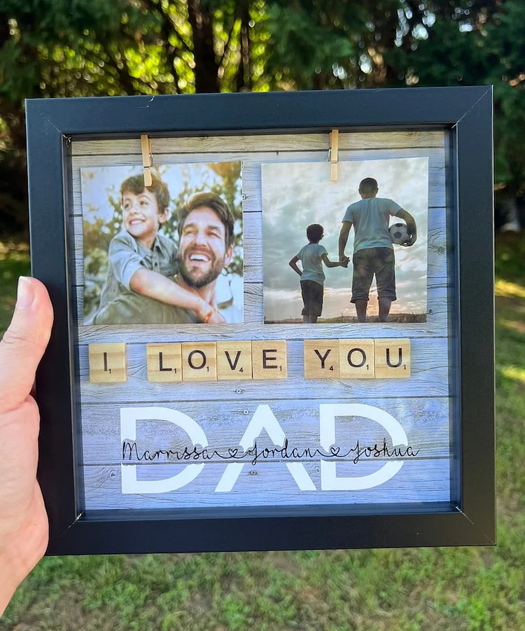 Custom Dad Photo Shadowbox Gift, Personalized Dad Shadowbox with names, Family Gift Sign for dad, Customized wood dad gift, Dad display