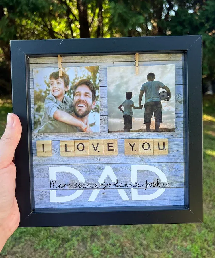 Custom Dad Photo Shadowbox Gift, Personalized Dad Shadowbox with names, Family Gift Sign for dad, Customized wood dad gift, Dad display