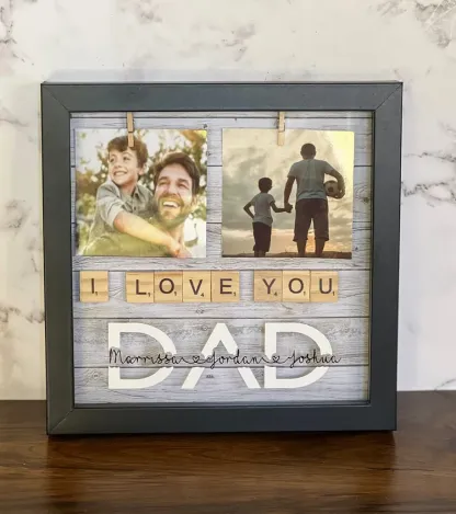 Custom Dad Photo Shadowbox Gift, Personalized Dad Shadowbox with names, Family Gift Sign for dad, Customized wood dad gift, Dad display