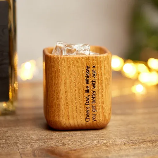 Personalized Laser Engraved Oak Whiskey Tumbler, Perfect Gift For Dad