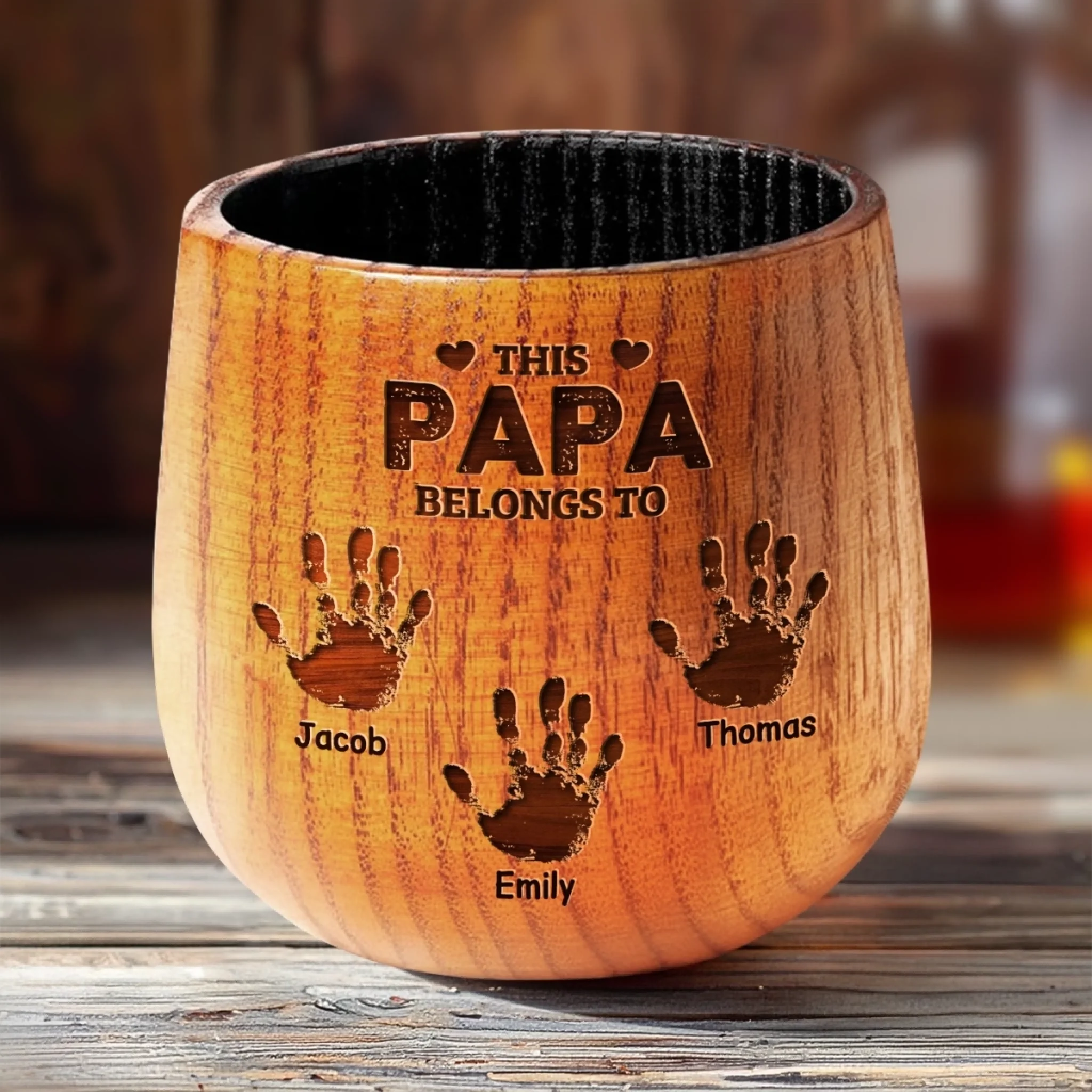 Where These Hands Go, Love Follows - Family Personalized Custom Wooden Whiskey Glass - Father's Day, Gift For Dad, Grandpa