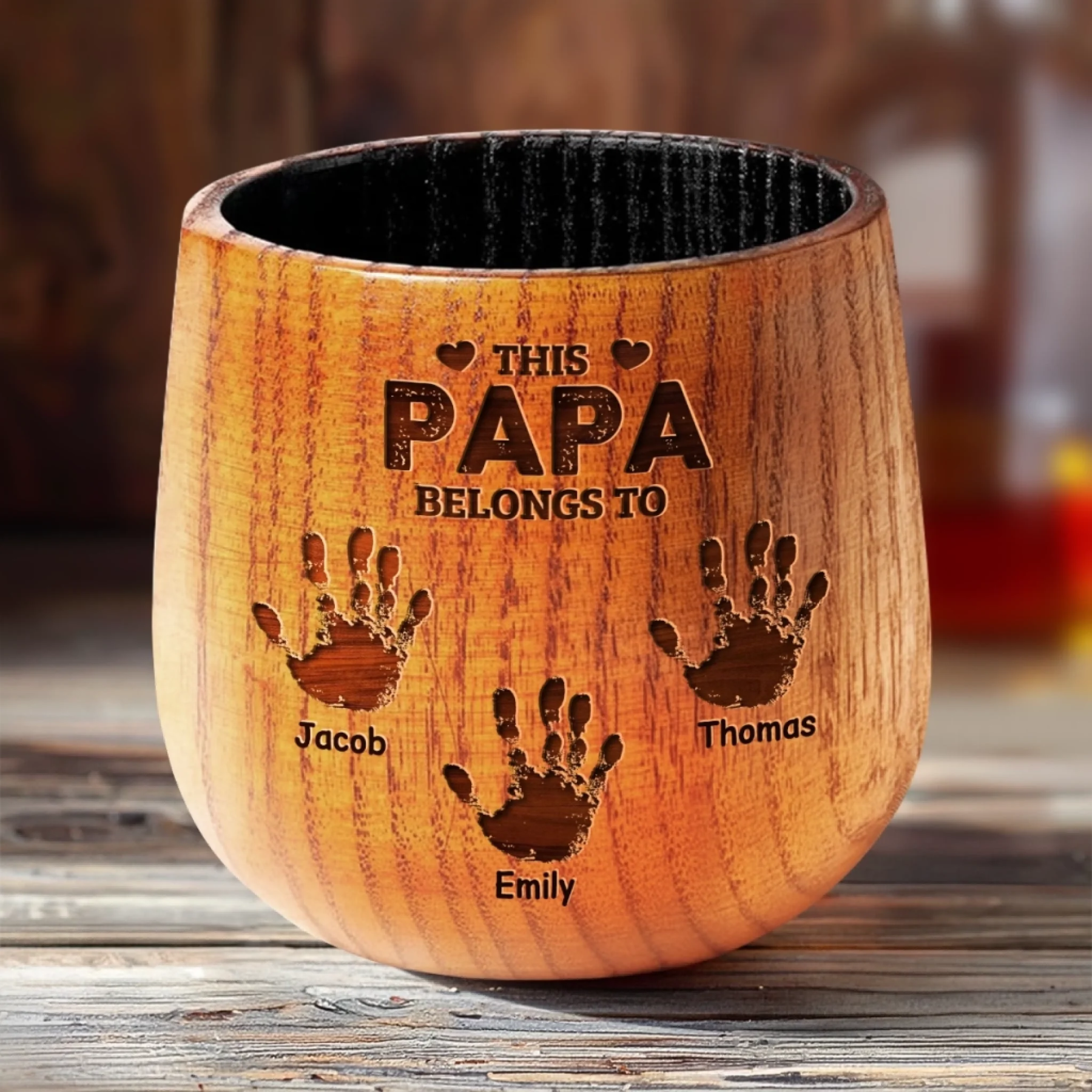 Where These Hands Go, Love Follows - Family Personalized Custom Wooden Whiskey Glass - Father's Day, Gift For Dad, Grandpa