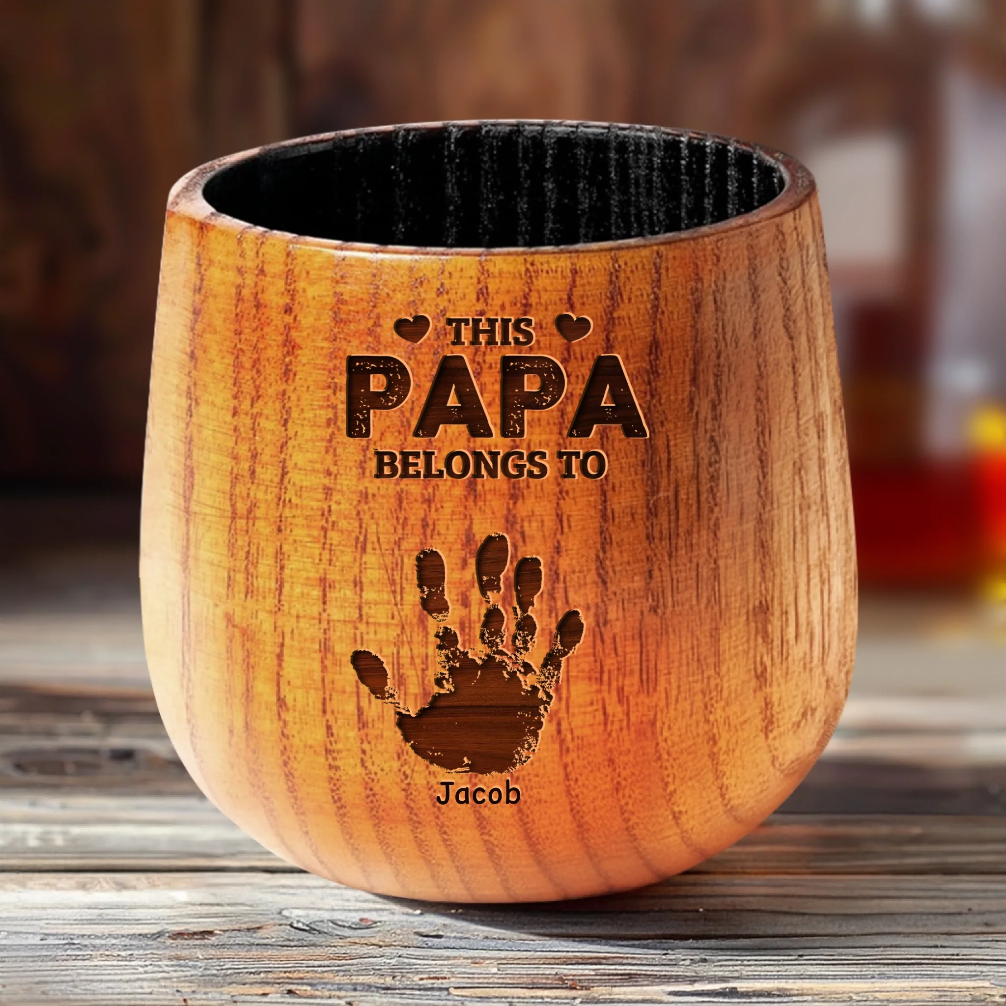 Where These Hands Go, Love Follows - Family Personalized Custom Wooden Whiskey Glass - Father's Day, Gift For Dad, Grandpa