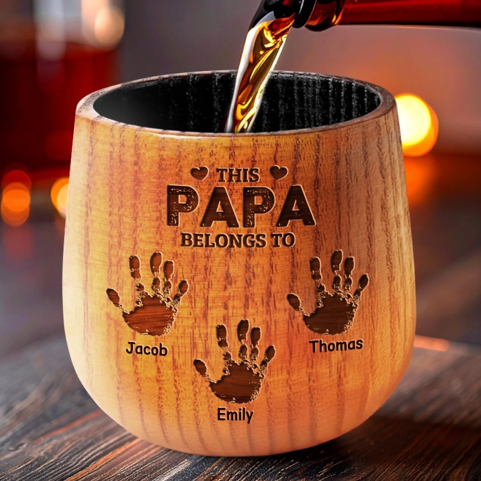 Where These Hands Go, Love Follows - Family Personalized Custom Wooden Whiskey Glass - Father's Day, Gift For Dad, Grandpa