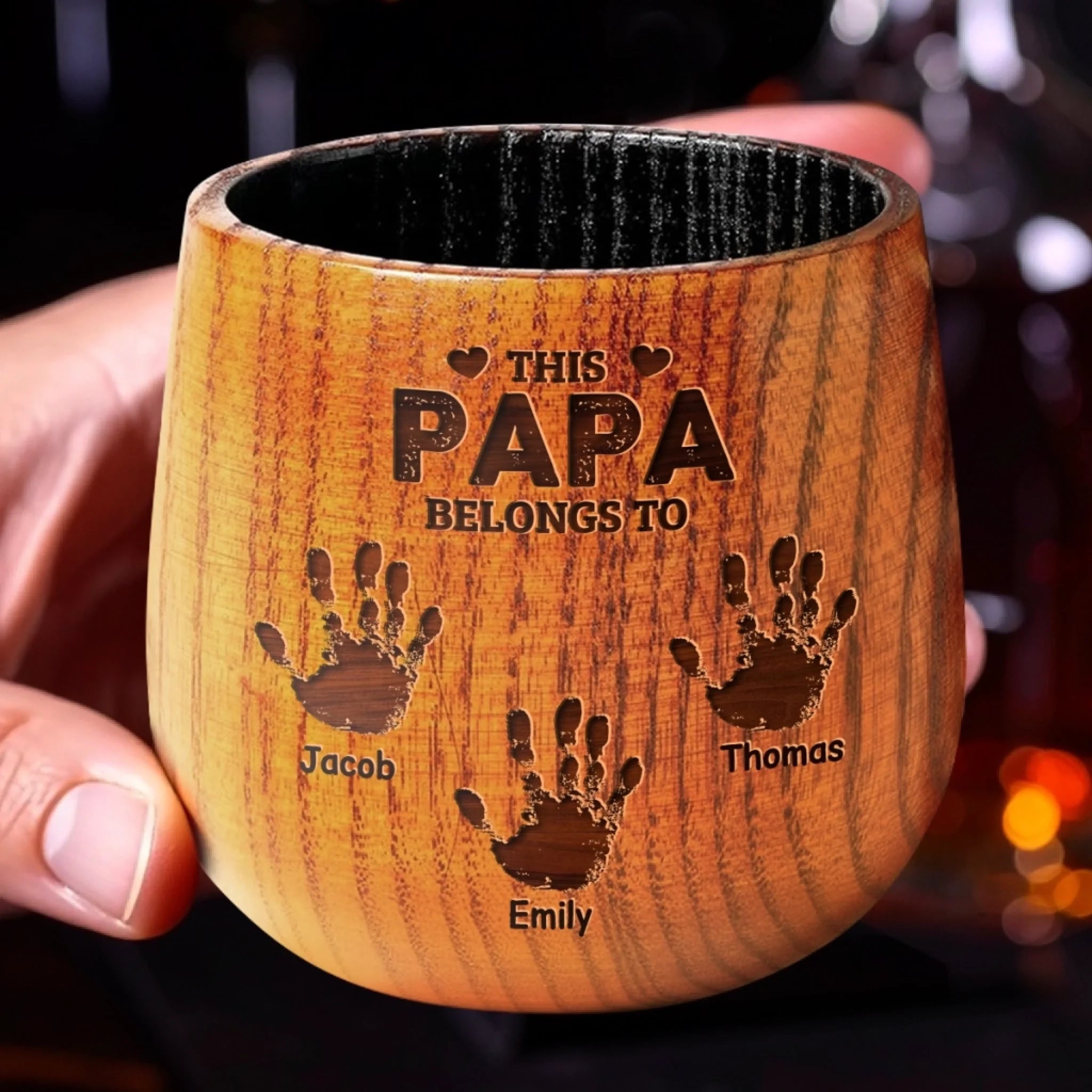 Where These Hands Go, Love Follows - Family Personalized Custom Wooden Whiskey Glass - Father's Day, Gift For Dad, Grandpa