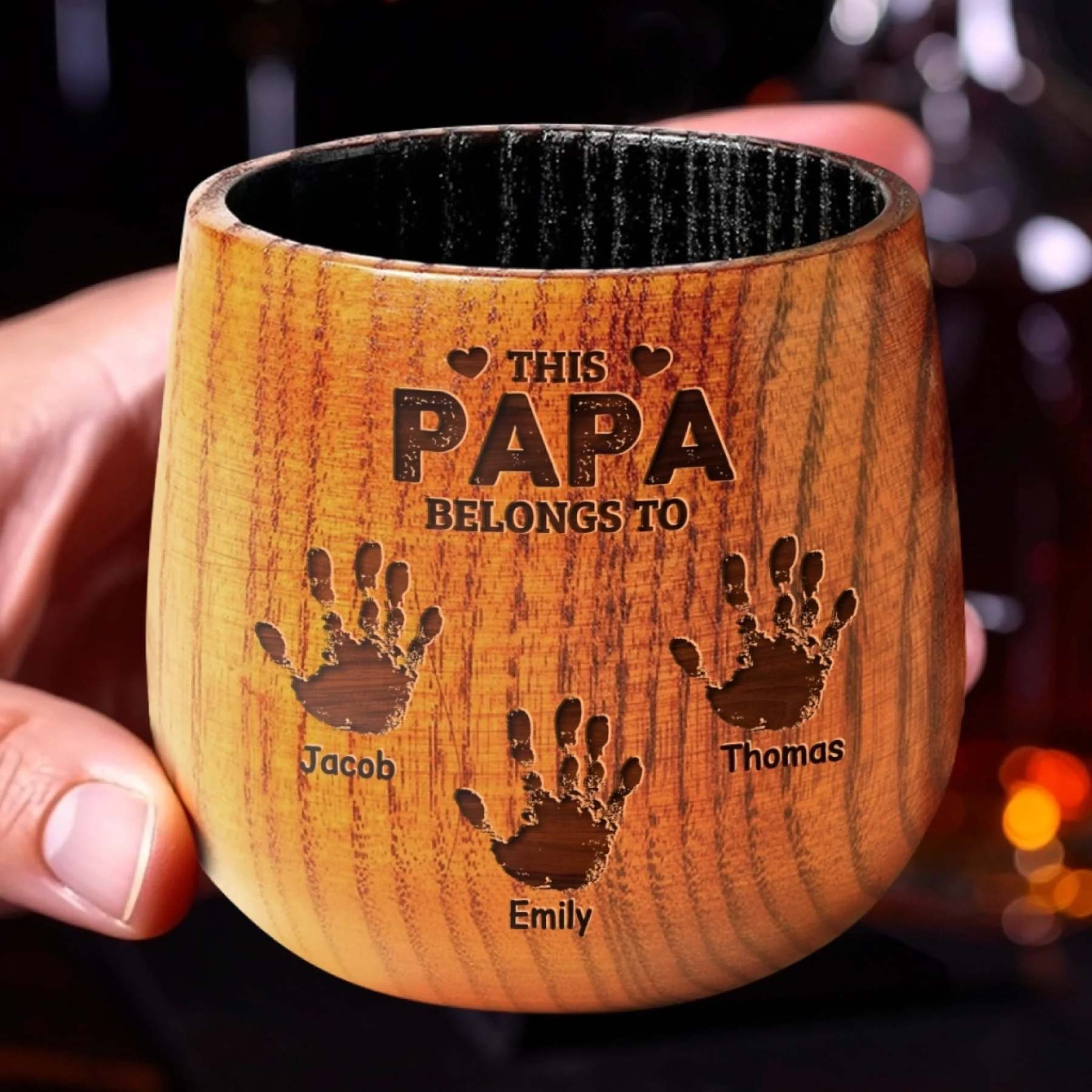 Where These Hands Go, Love Follows - Family Personalized Custom Wooden Whiskey Glass - Father's Day, Gift For Dad, Grandpa