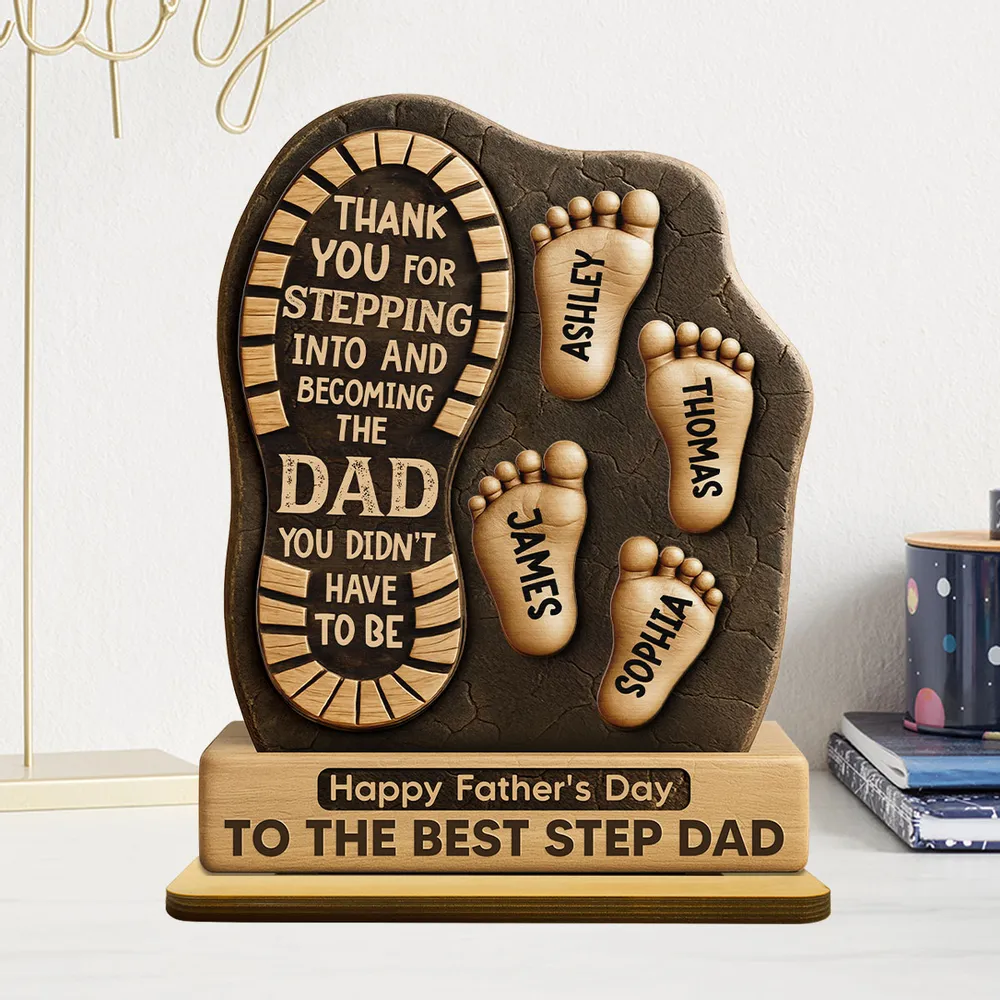 Happy Father's Day Best Step Dad Ever Personalized 2-Layer Standing Wooden Plaque