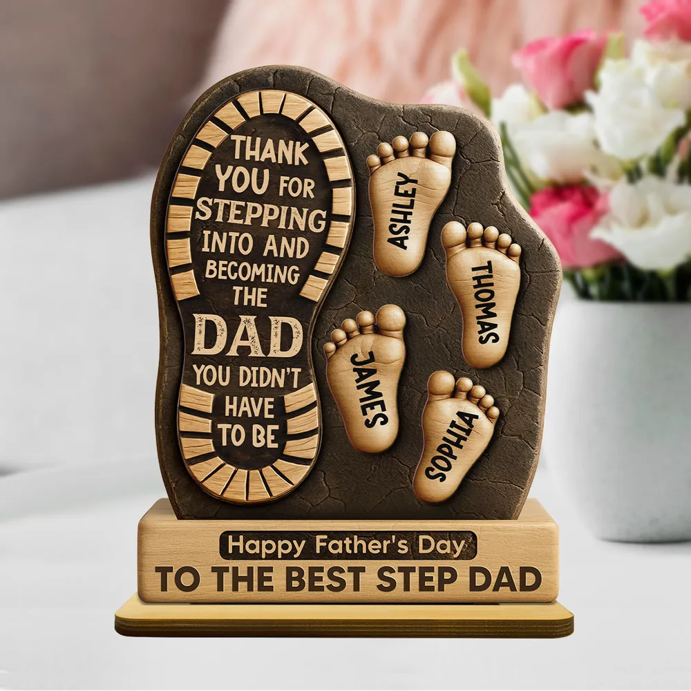 Happy Father's Day Best Step Dad Ever Personalized 2-Layer Standing Wooden Plaque