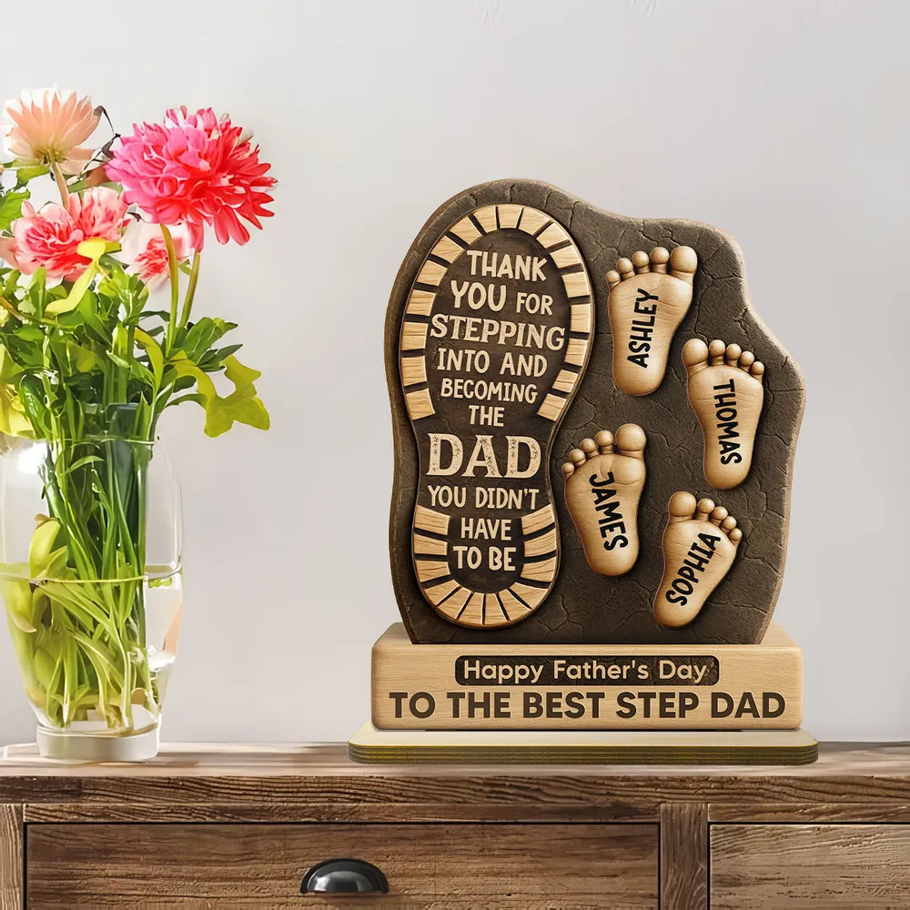Happy Father's Day Best Step Dad Ever Personalized 2-Layer Standing Wooden Plaque