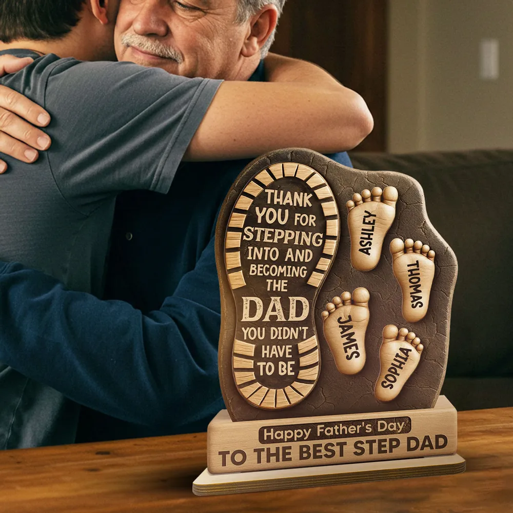 Happy Father's Day Best Step Dad Ever Personalized 2-Layer Standing Wooden Plaque