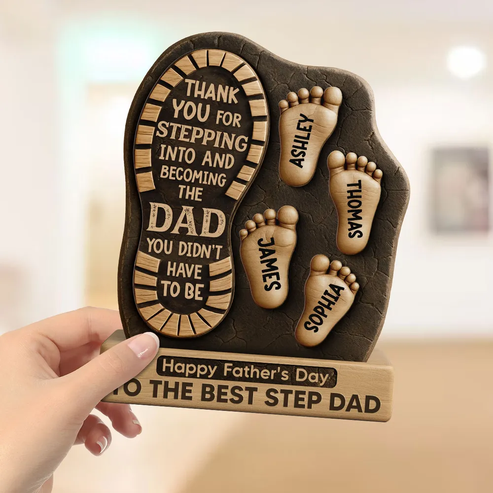 Happy Father's Day Best Step Dad Ever Personalized 2-Layer Standing Wooden Plaque