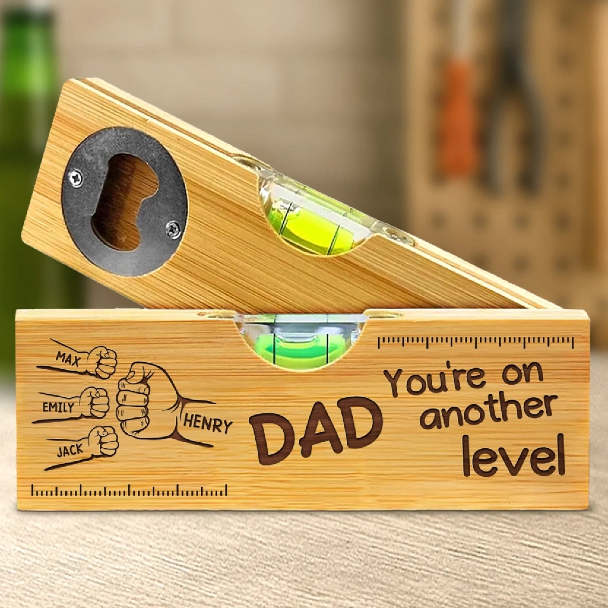 A Father's Love Holds Us Together - Family Personalized Custom Engraved Wooden Spirit Level Bottle Opener - Father's Day, Gift For Dad, Grandpa