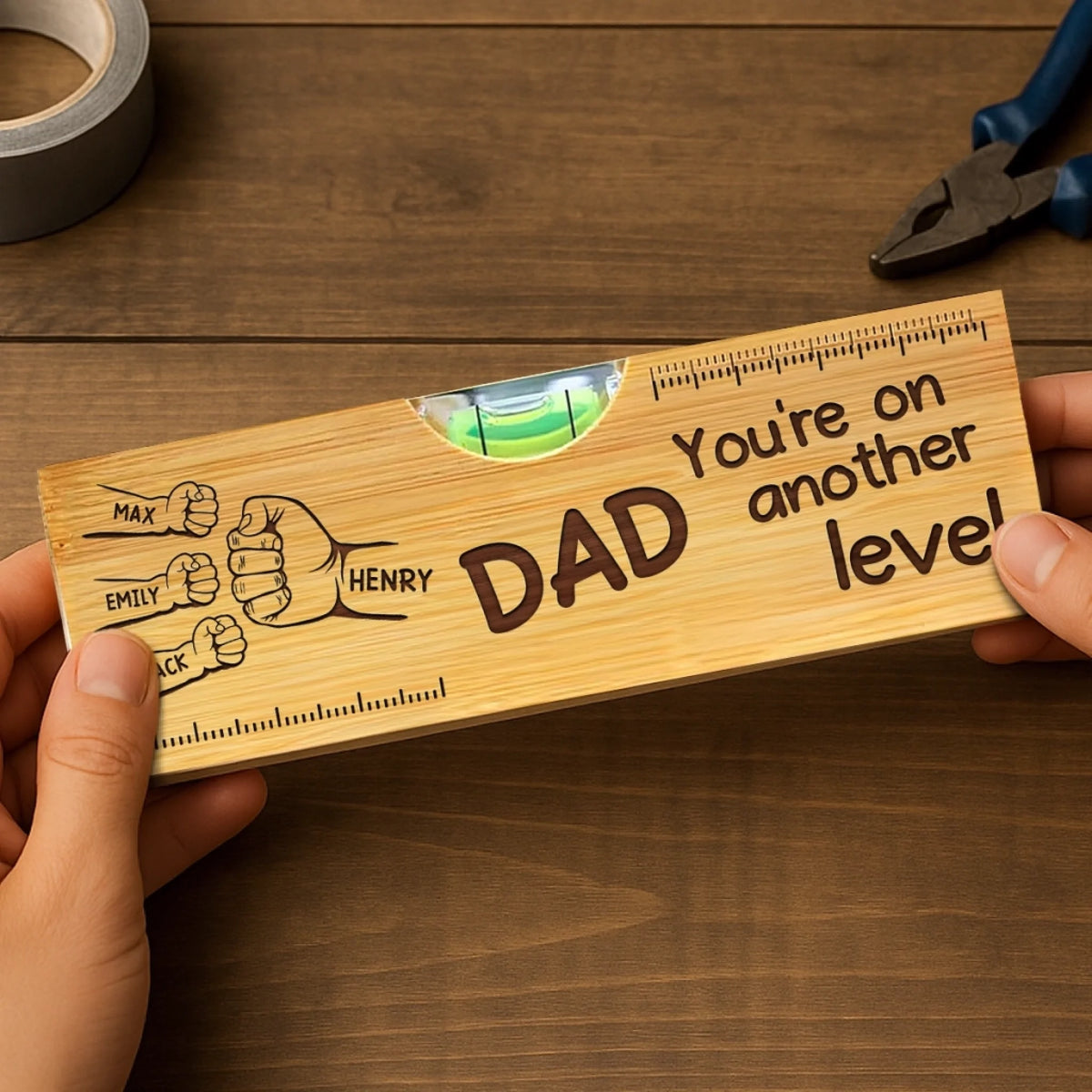 A Father's Love Holds Us Together - Family Personalized Custom Engraved Wooden Spirit Level Bottle Opener - Father's Day, Gift For Dad, Grandpa