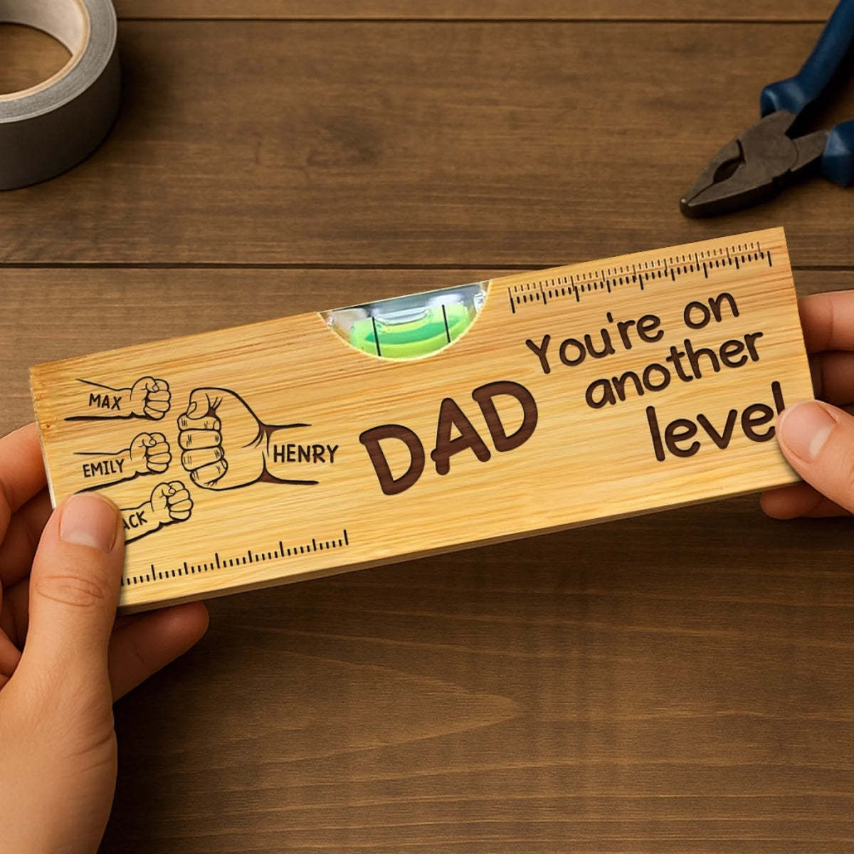 A Father's Love Holds Us Together - Family Personalized Custom Engraved Wooden Spirit Level Bottle Opener - Father's Day, Gift For Dad, Grandpa