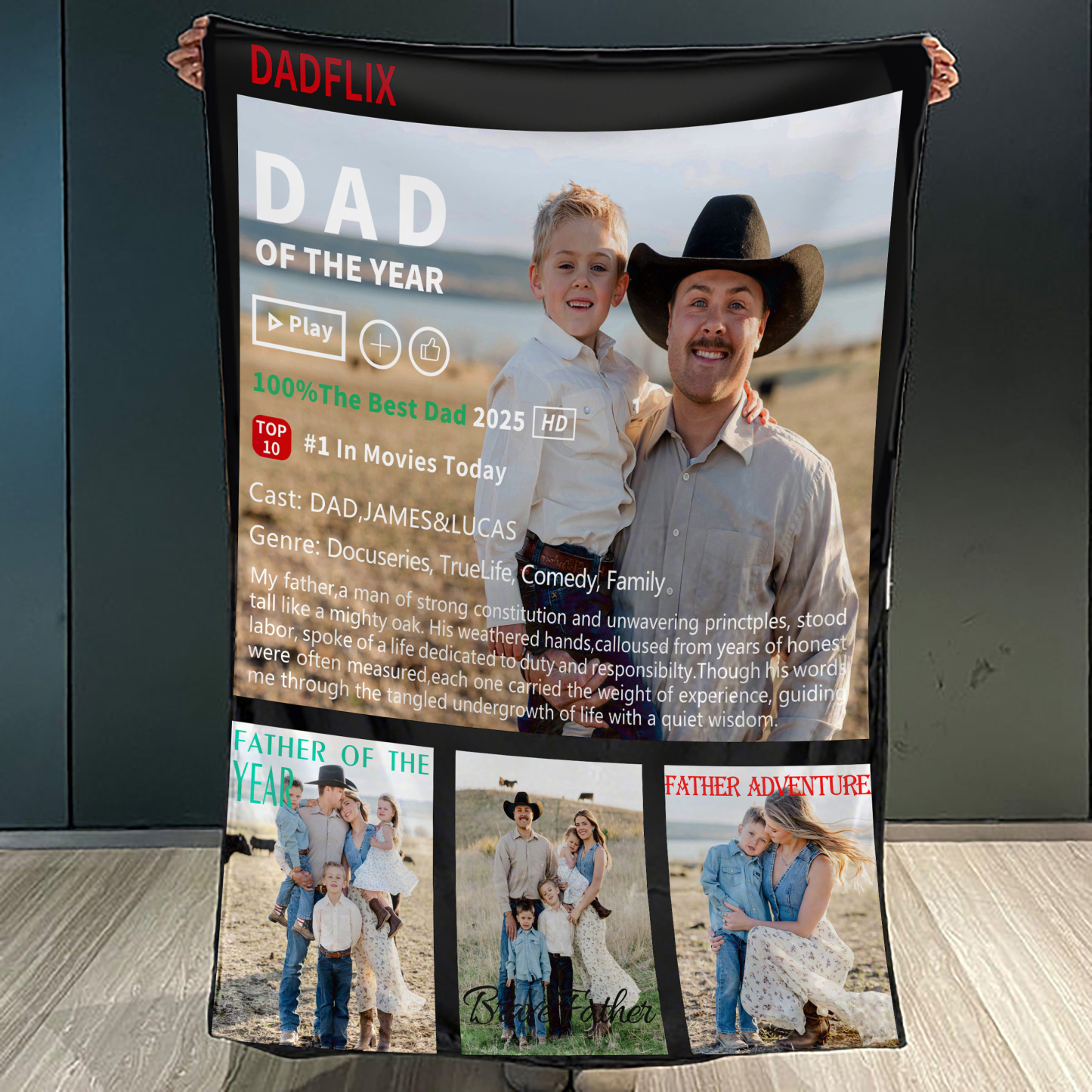 Customized Dadflix Movie Photo Collage Blanket, Father's Day Gift