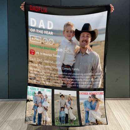 Customized Dadflix Movie Photo Collage Blanket, Father's Day Gift