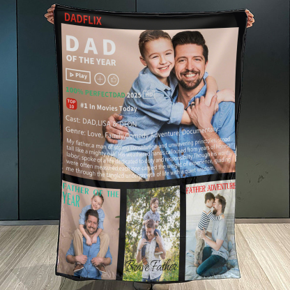 Customized Dadflix Movie Photo Collage Blanket, Father's Day Gift
