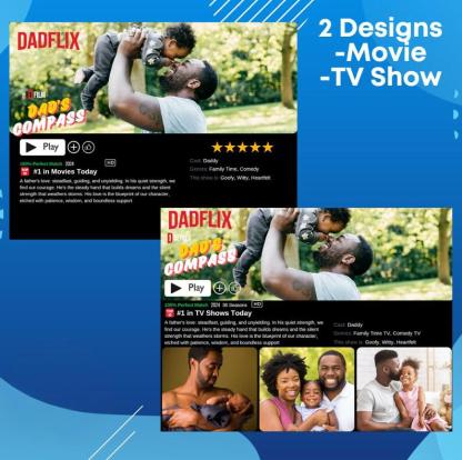 Dadflix Movie Design Photo Frame, Photo Collage Gift For Dad, Father's Day Memorial Gift