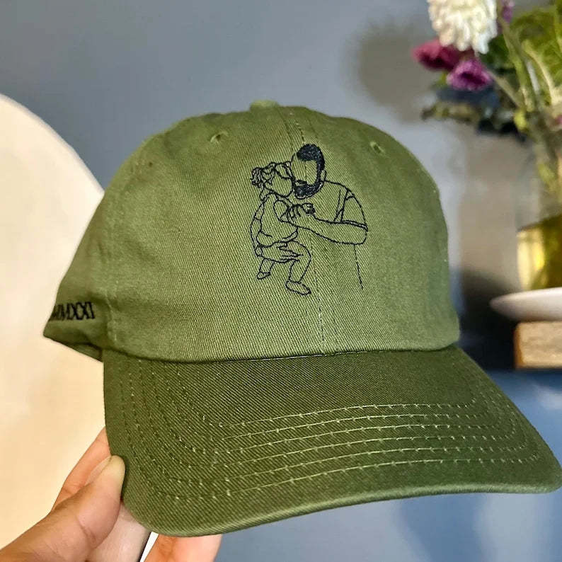 Line Art Portrait Embroidered with Roman Numerals Date on Dad Hat | Couples Embroidery Dad Hat