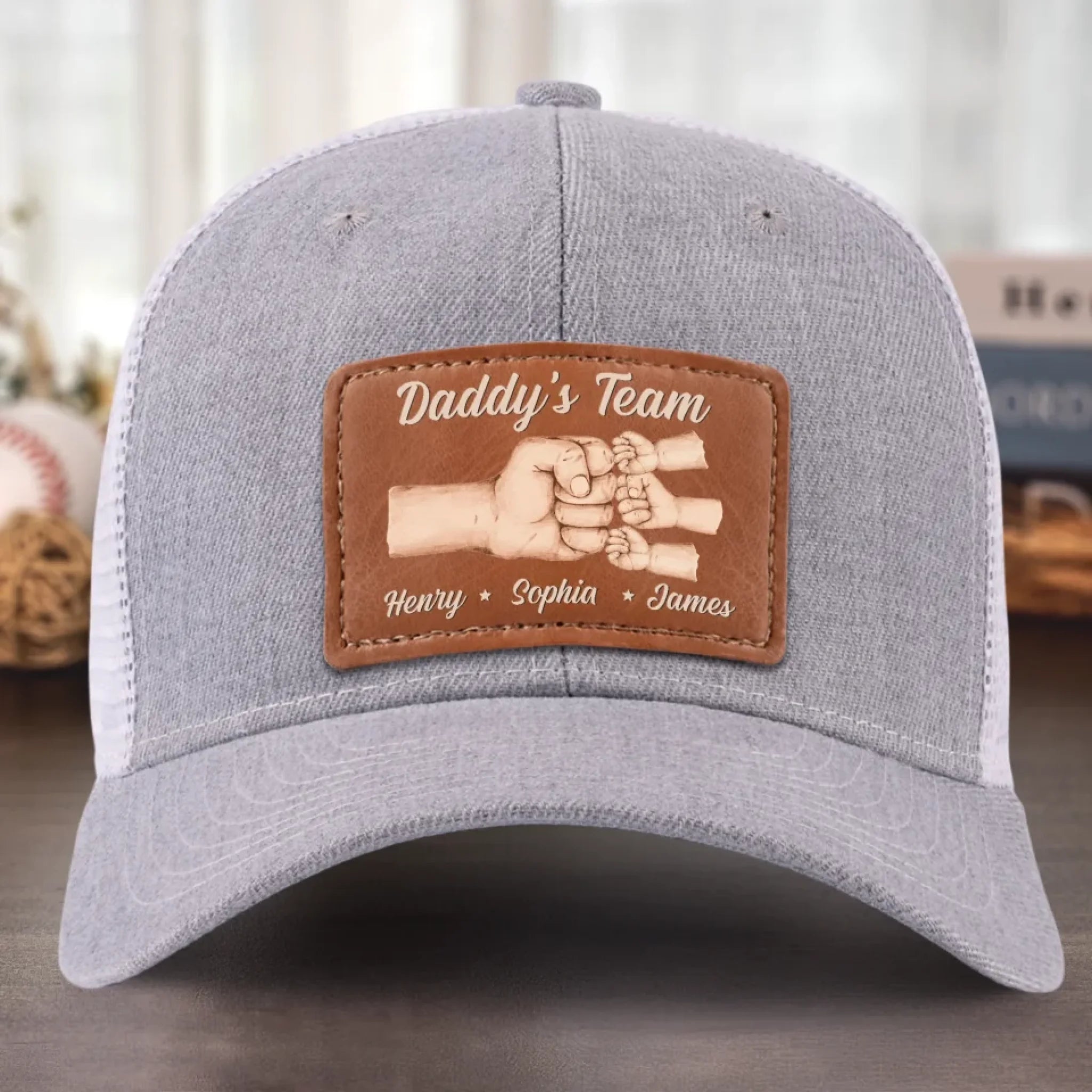 Team Daddy, No Substitutes - Family Personalized Custom Leather Patch Hat - Father's Day, Gift For Dad, Grandpa
