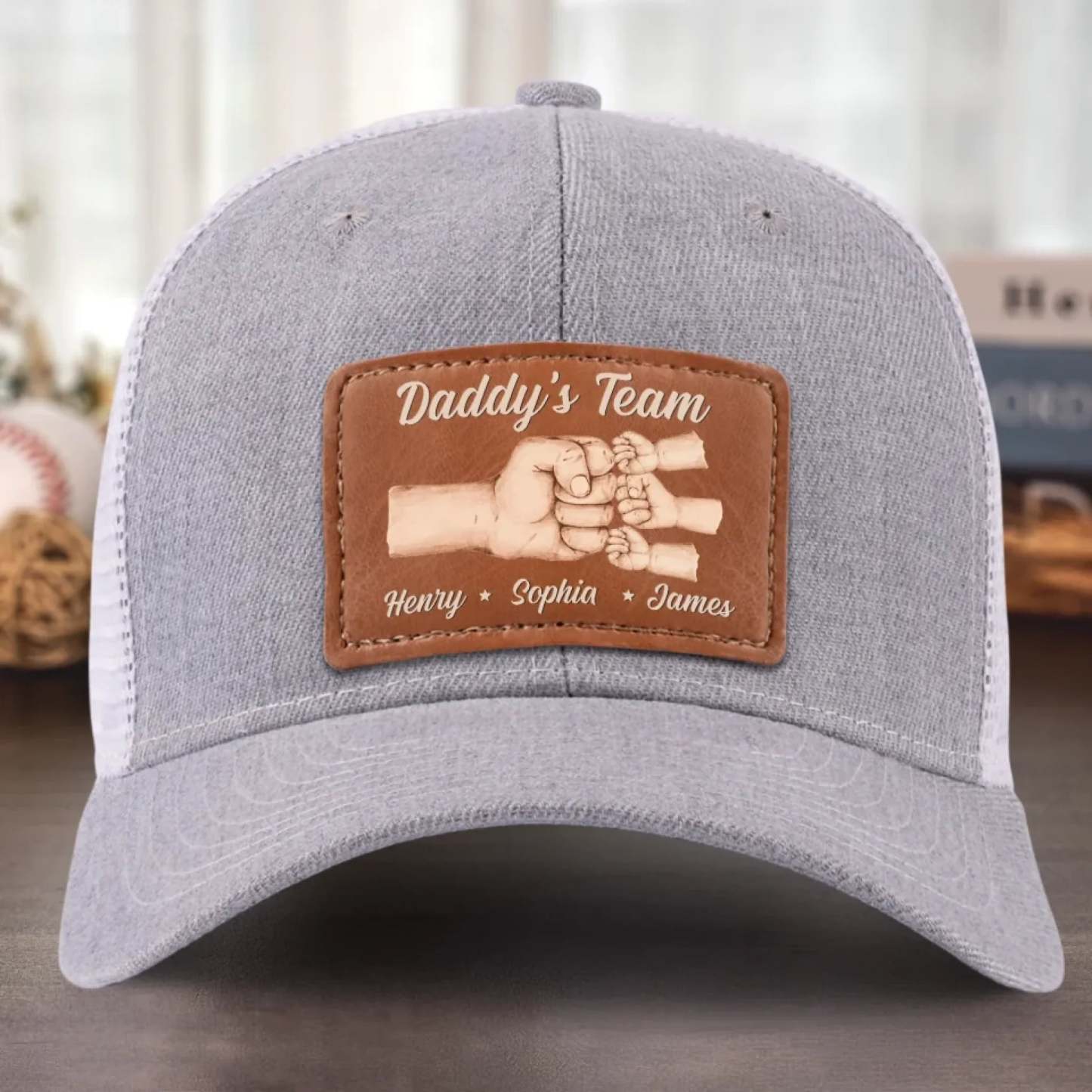 Team Daddy, No Substitutes - Family Personalized Custom Leather Patch Hat - Father's Day, Gift For Dad, Grandpa