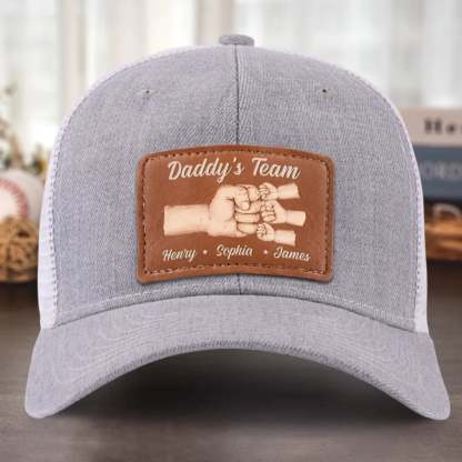 Team Daddy, No Substitutes - Family Personalized Custom Leather Patch Hat - Father's Day, Gift For Dad, Grandpa