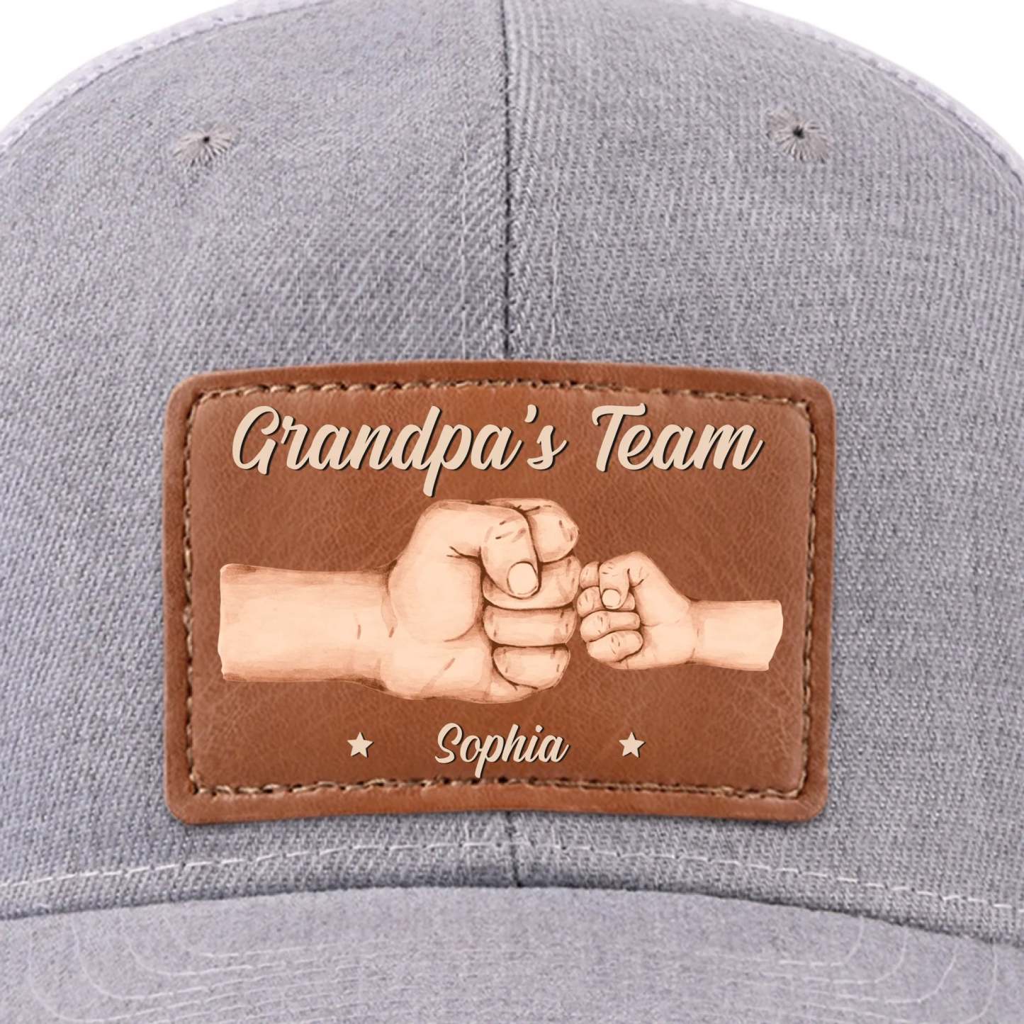 Team Daddy, No Substitutes - Family Personalized Custom Leather Patch Hat - Father's Day, Gift For Dad, Grandpa