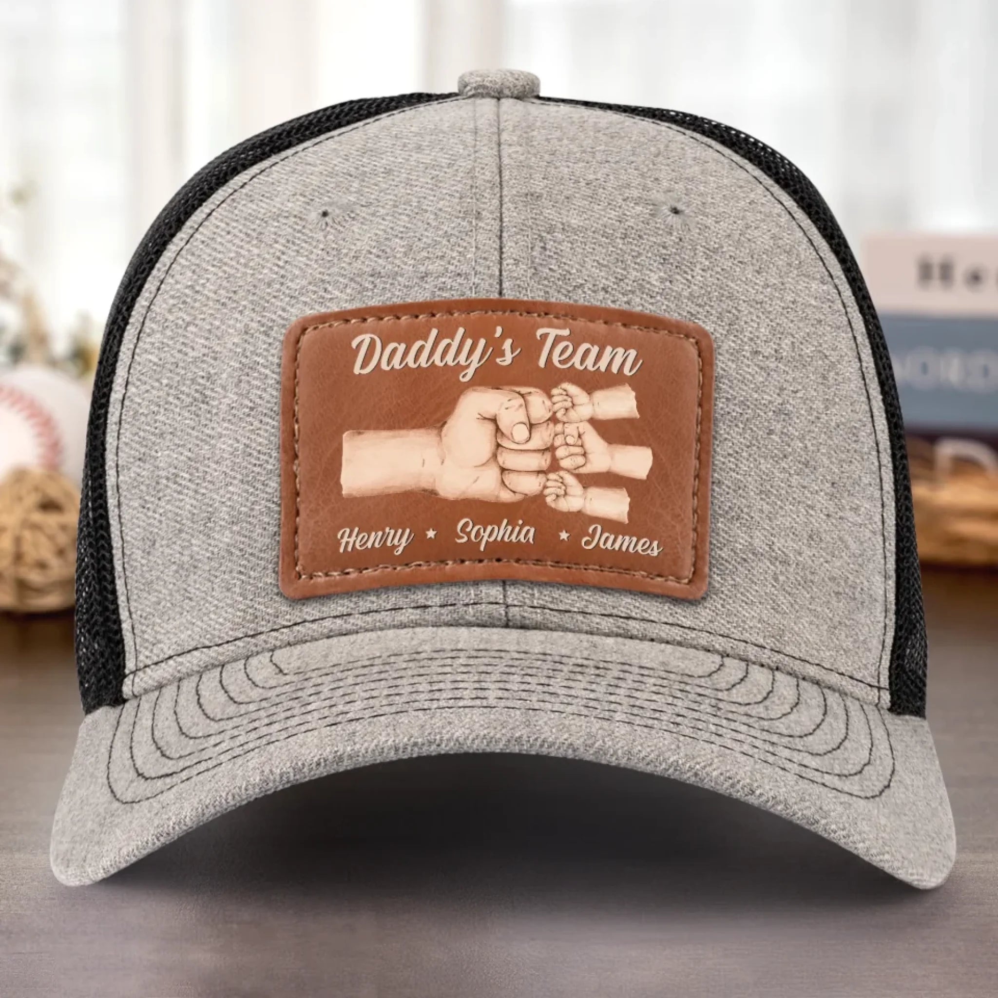 Team Daddy, No Substitutes - Family Personalized Custom Leather Patch Hat - Father's Day, Gift For Dad, Grandpa