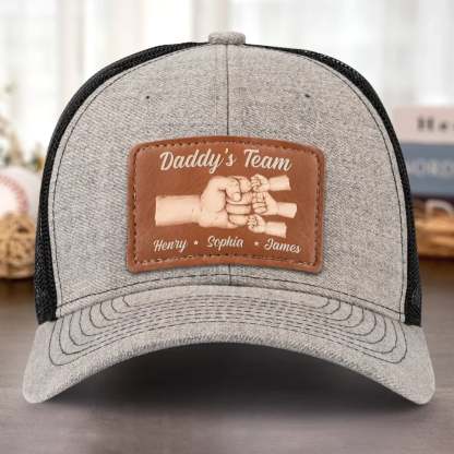 Team Daddy, No Substitutes - Family Personalized Custom Leather Patch Hat - Father's Day, Gift For Dad, Grandpa