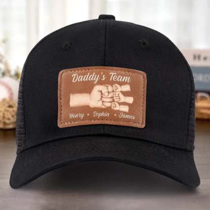 Team Daddy, No Substitutes - Family Personalized Custom Leather Patch Hat - Father's Day, Gift For Dad, Grandpa