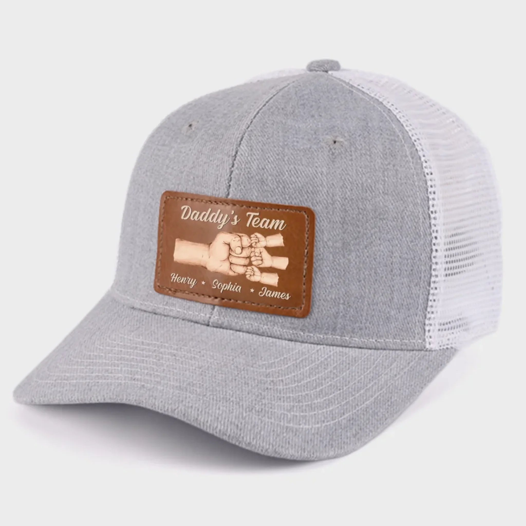 Team Daddy, No Substitutes - Family Personalized Custom Leather Patch Hat - Father's Day, Gift For Dad, Grandpa