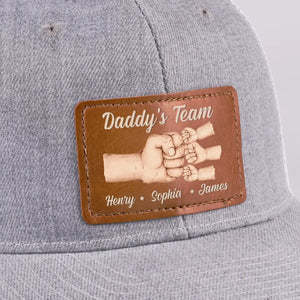 Team Daddy, No Substitutes - Family Personalized Custom Leather Patch Hat - Father's Day, Gift For Dad, Grandpa